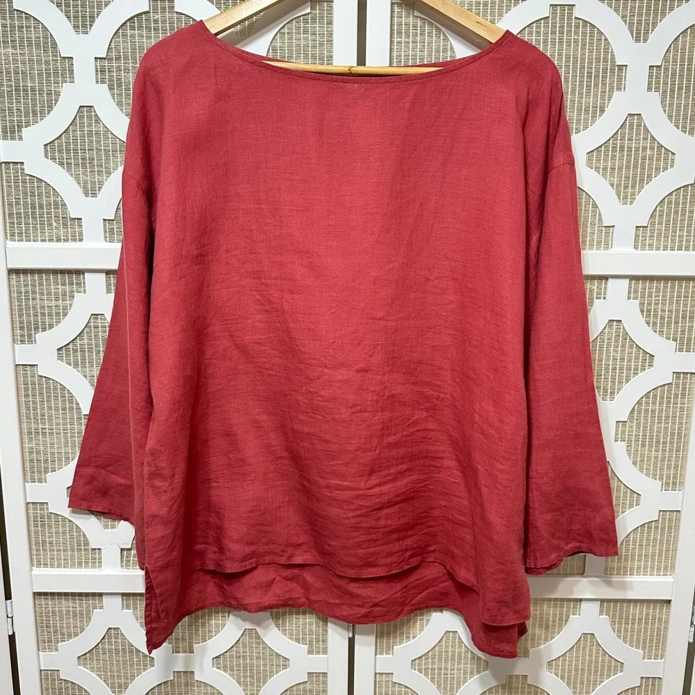 Eileen Fisher Organic Linen Tunic Womens Large Boat Neck Lightweight Lagenlook - Picture 2 of 8